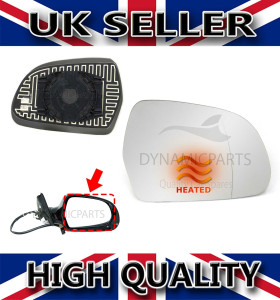 WING MIRROR GLASS FOR AUDI A3 2003 - 2012 RIGHT SIDE O/S - HEATED 8K0857536F
