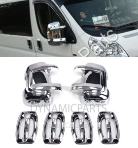 FOR PEUGEOT BOXER ABS CHROME 4 DOOR HANDLE COVERS+CHROME WING SIDE MIRROR COVERS